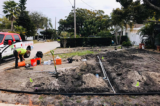 Ongoing Installation of Irrigation System on a Commercial Area in Wesley Chapel Florida