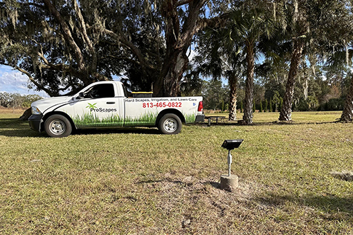 New Commercial Landscape Lighting and Vehicle of Wesley Chapel Company That Installed It
