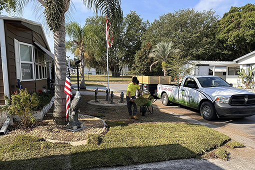 Wesley Chapel Man Installing Sod on a Commercial Area