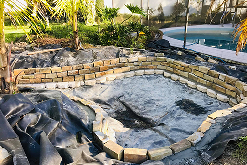 Ongoing Water Feature Installation on a Residential Lot in Wesley Chapel Florida
