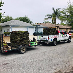 Stacks of Sod on the Truck of Commercial Landscaping Company Serving Wesley Chapel Florida